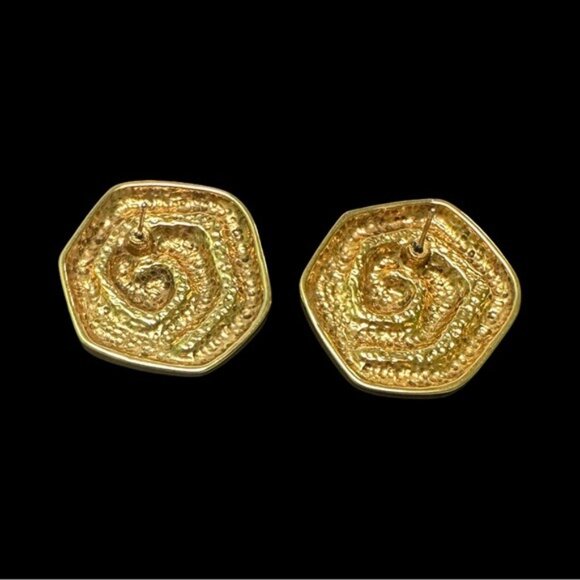 Vintage Gold-Tone Geometric Spiral Stud Earrings - Picture 3 of 3